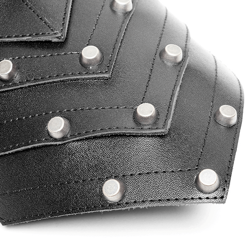 Punk spiked shoulder armor with metal studs, made from black PU leather for a bold, rebellious style statement.