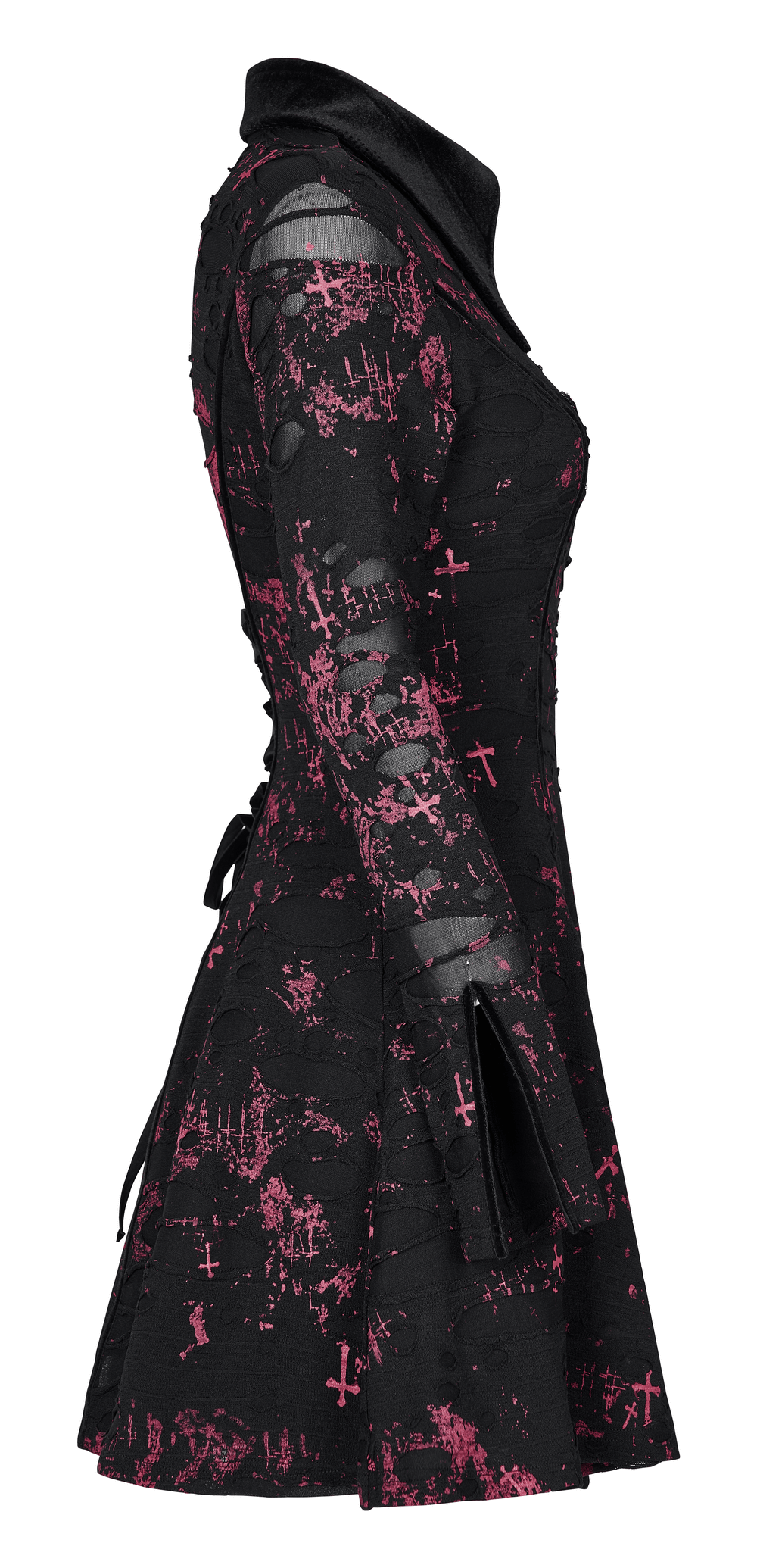 Splatter Print Gothic Dress with Zipper and Lace-Up Back - HARD'N'HEAVY
