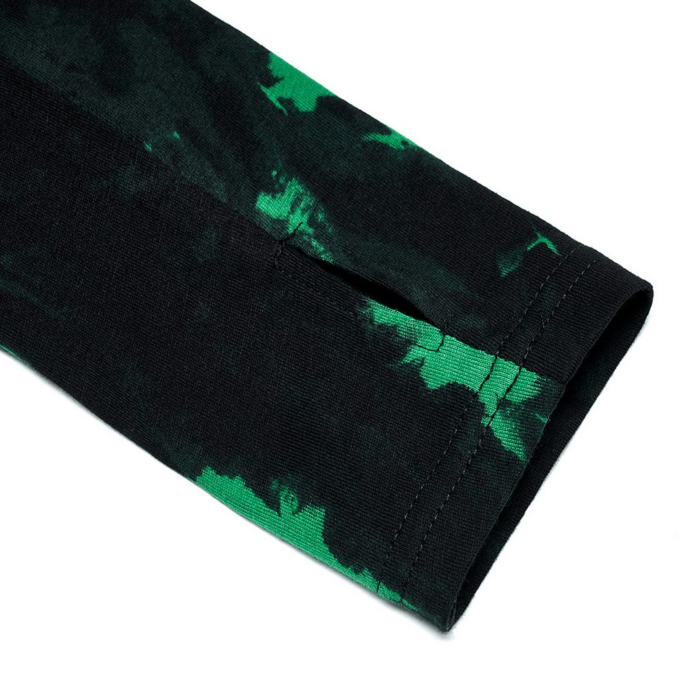 Splice Gauze Tie-Dye Top Detachable Sleeves and Punk Chain