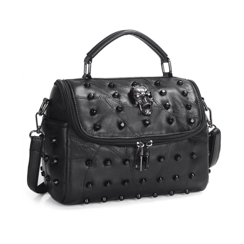 Split Leather Handbag with Rivets & Skull / Alternative Fashion Handbag - HARD'N'HEAVY