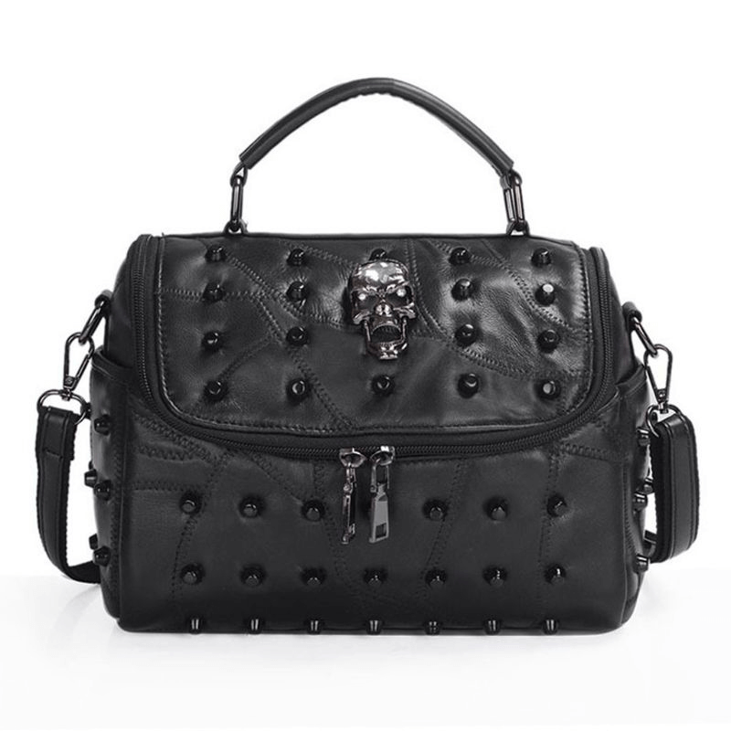 Split Leather Handbag with Rivets & Skull / Alternative Fashion Handbag - HARD'N'HEAVY