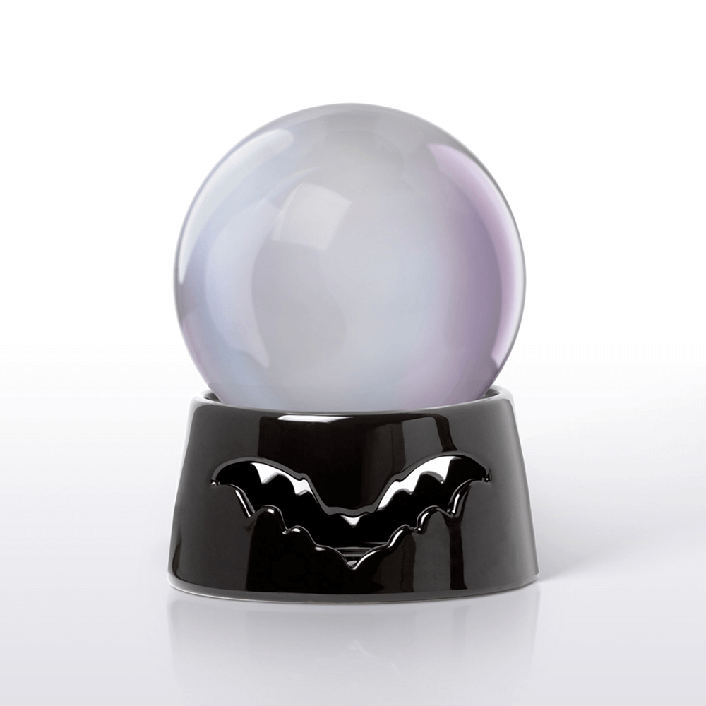 Spooky bat mug warmer with a crystal ball for drinks and tealights, perfect for gothic decor and mystical gifting.