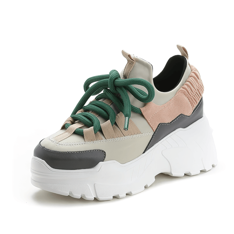 Stylish women's breathable platform running shoes with colorful laces, perfect for a gothic outfit.