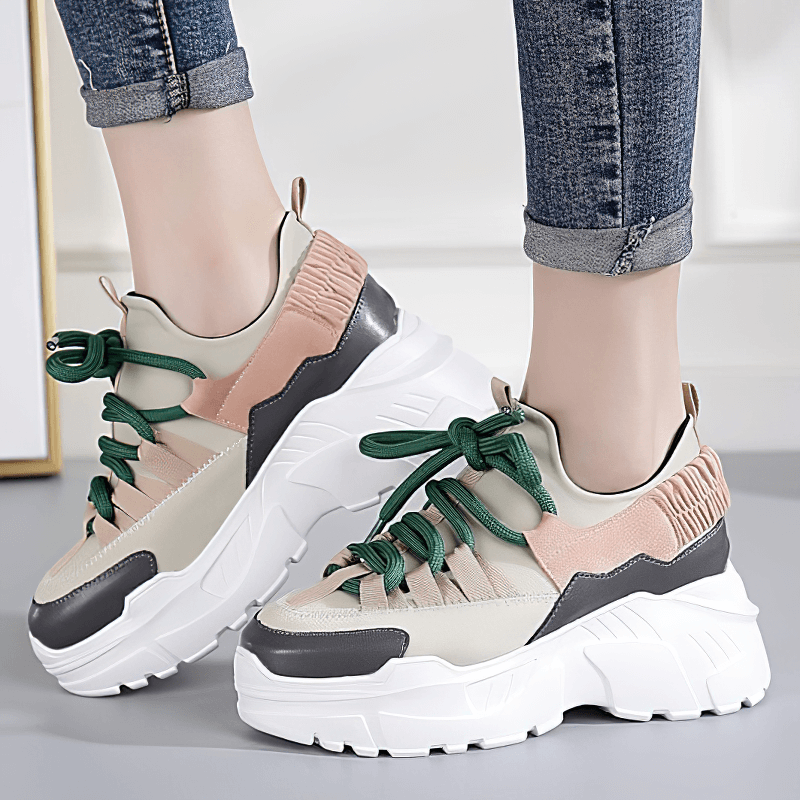 Women's breathable platform sneakers with colorful laces, perfect for gothic styles and modern outfits.