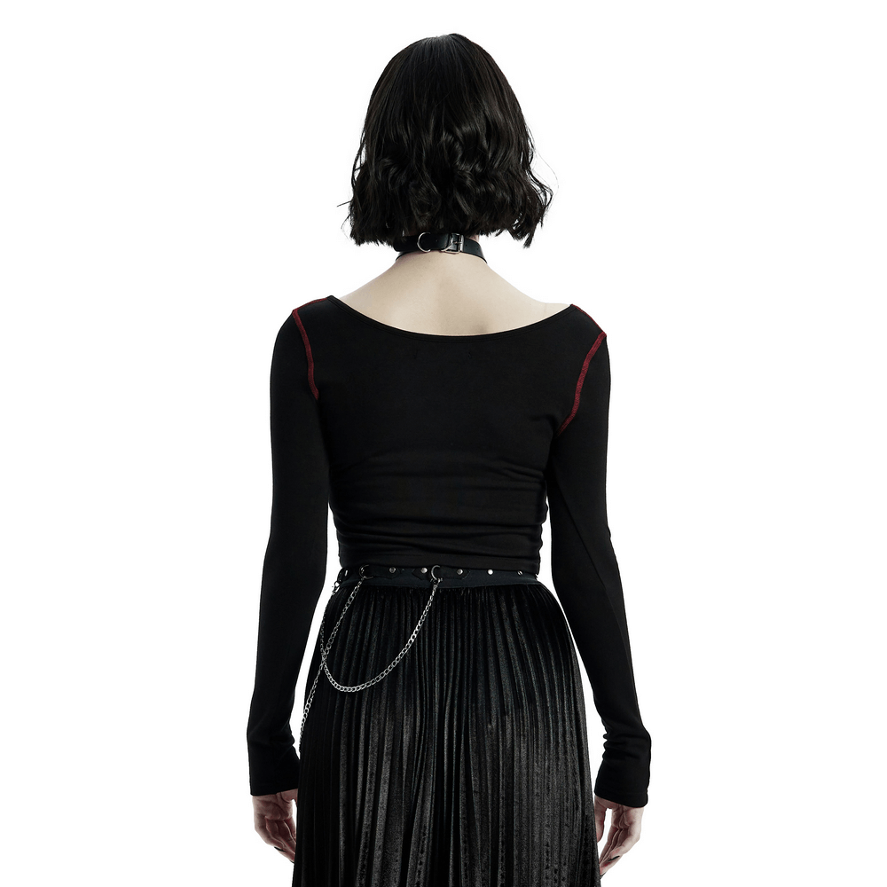 Square Eyelet Accent O-Neck Punk Crop Top for Women - HARD'N'HEAVY