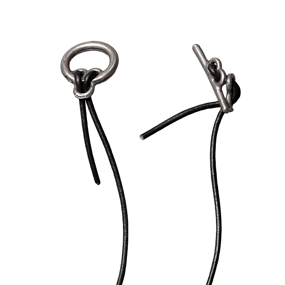 Square Latin Palindrome Gothic Pewter Pendant with artisan leather cord and pewter elements.