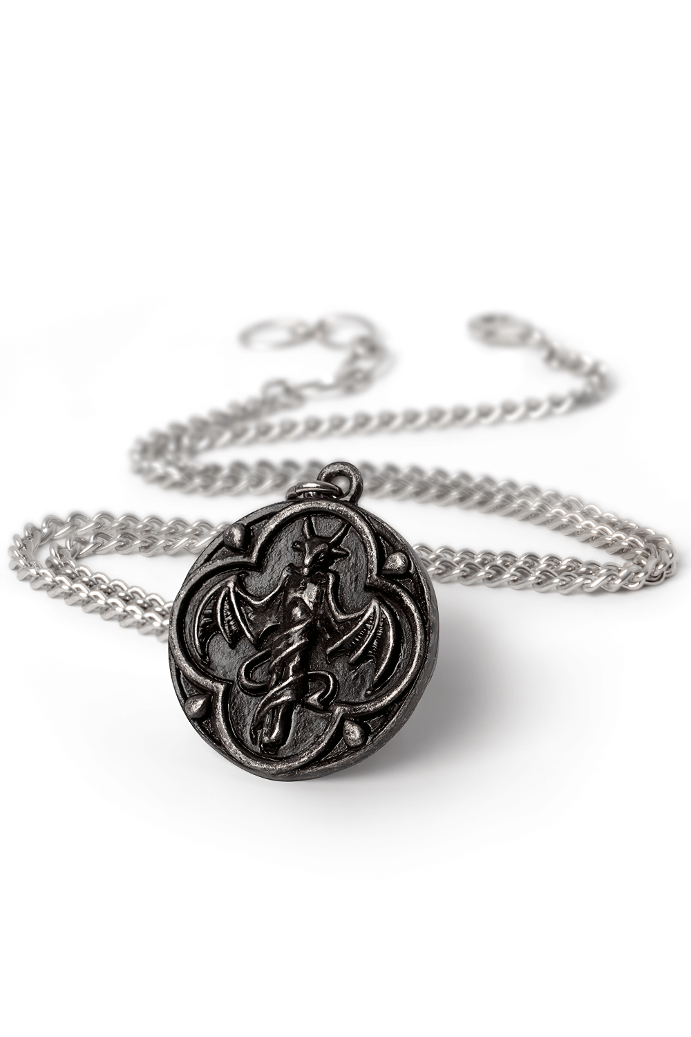 St. Levantius Protective Pendant with Dual-Sided Design featuring Asmodeus symbol on a silver chain.