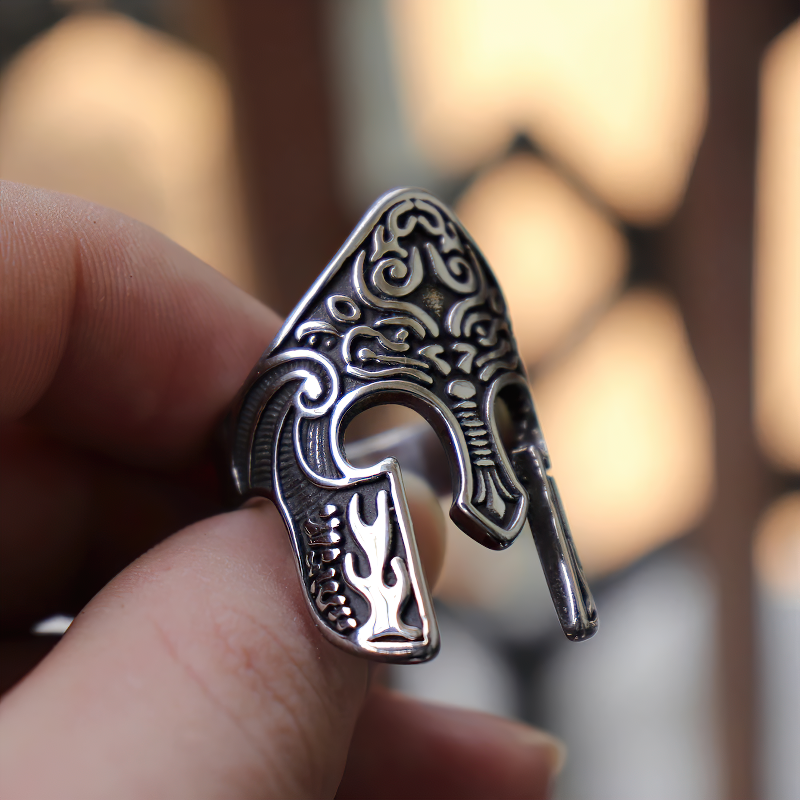 Stainless Steel Viking Warrior Helmet Ring / Totem Amulet Unisex Jewellery - HARD'N'HEAVY