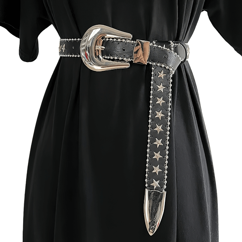 Star Rivets Decoration Leather Trendy Belt / Punk Simple Blank Buckle Belt - HARD'N'HEAVY