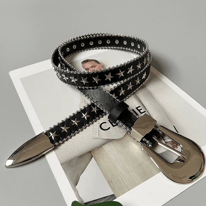 Star Rivets Decoration Leather Trendy Belt / Punk Simple Blank Buckle Belt - HARD'N'HEAVY