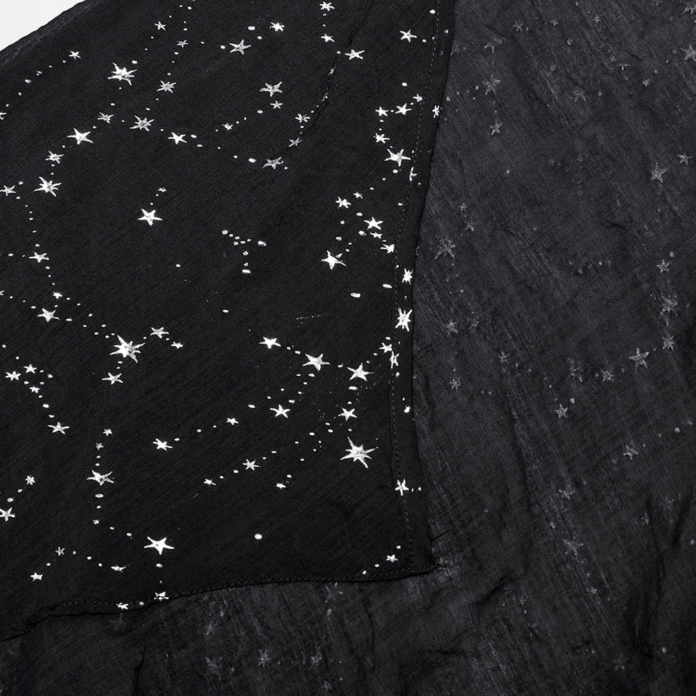 Starry Night Draped Gothic Cape with Asymmetric Cut - HARD'N'HEAVY
