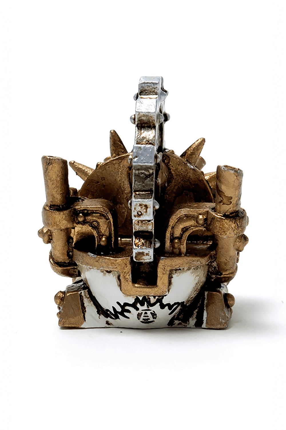 Steamhead Skull Miniature in steampunk style with detailed gears and spikes, perfect for collectors and gifts.