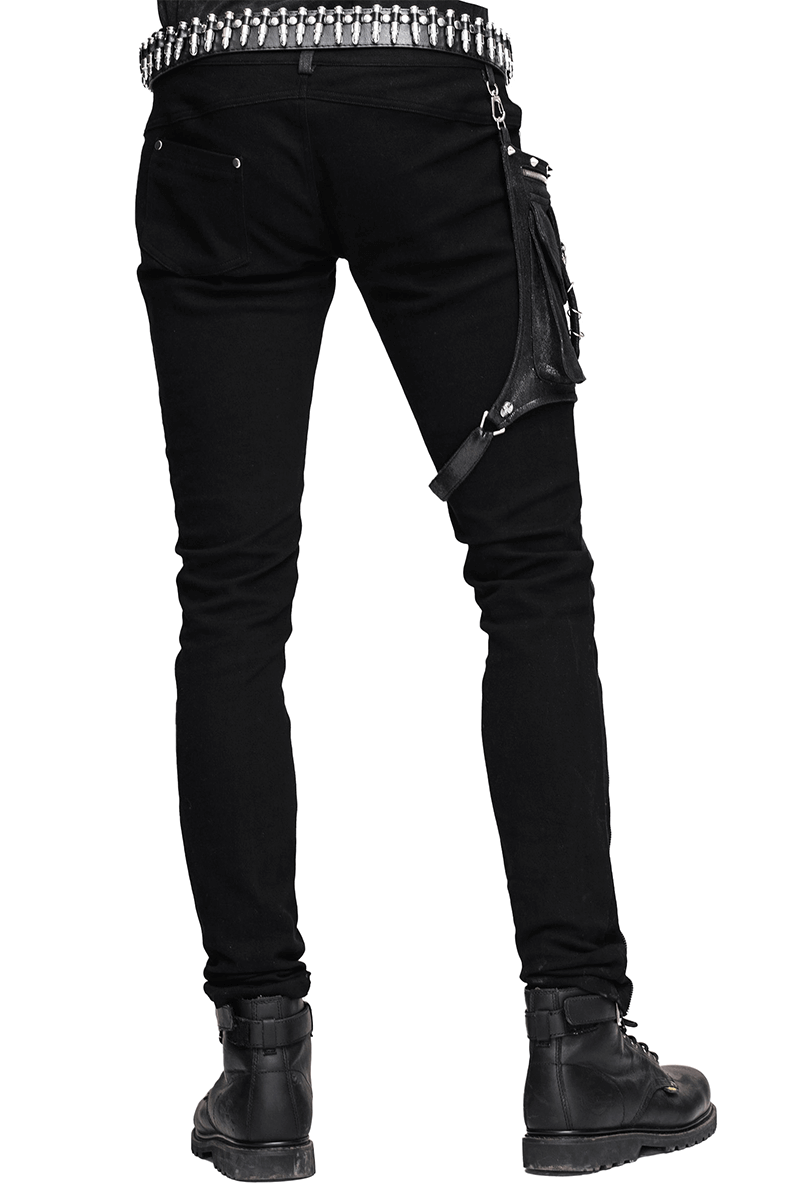 Steampunk Black Pants with Detachable Side Pocket / Gothic Men's Jeans with Silver Zips - HARD'N'HEAVY