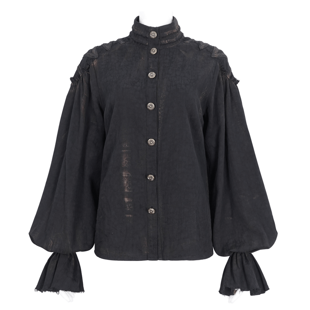 Steampunk Black Ruffle High Collar Shirt for Women