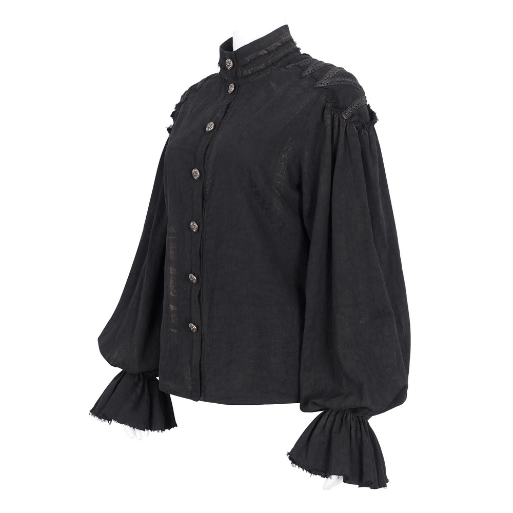 Steampunk Black Ruffle High Collar Shirt for Women