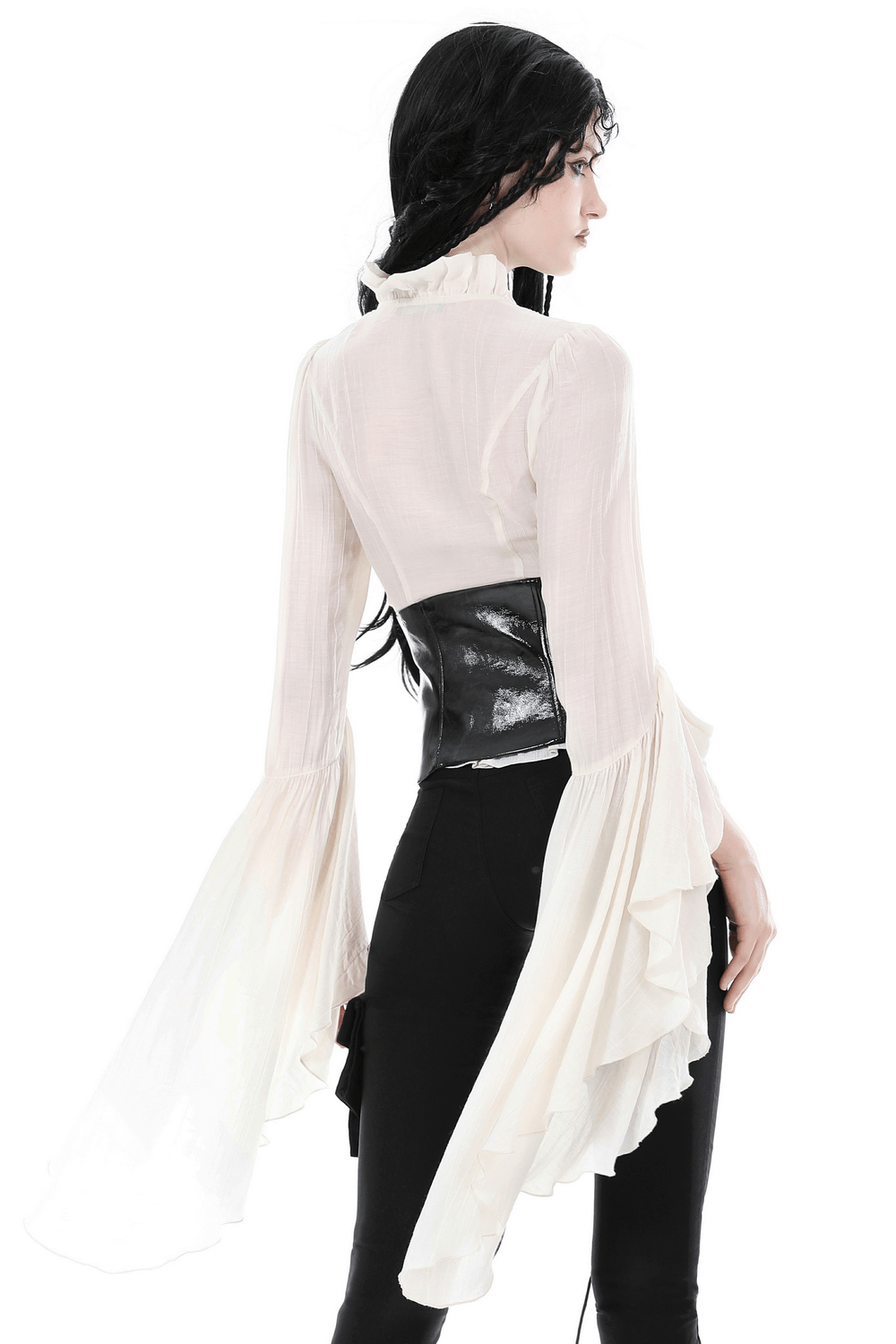 Steampunk Blouse with Bell Sleeves and Lace Details