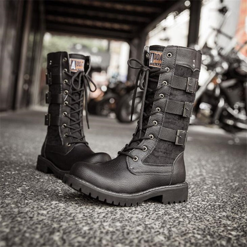 Steampunk Boots / Mid-calf Military Combat Boots / Alternative Fashion Shoes - HARD'N'HEAVY