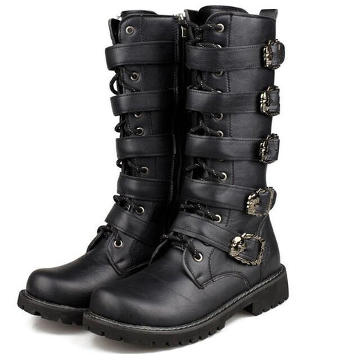 Bottes Steampunk avec boucles tête de mort / Chaussures de combat mi-mollet / Chaussures Goth