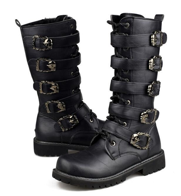 Steampunk Boots with skull buckles / Mid-calf Combat Footwear / Goth Shoes - HARD'N'HEAVY