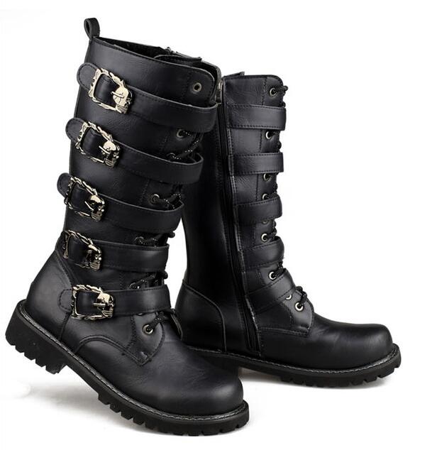 Steampunk Boots with skull buckles / Mid-calf Combat Footwear / Goth Shoes - HARD'N'HEAVY