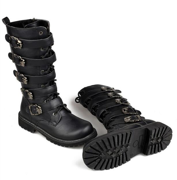 Steampunk Boots with skull buckles / Mid-calf Combat Footwear / Goth Shoes - HARD'N'HEAVY