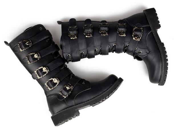 Steampunk Boots with skull buckles / Mid-calf Combat Footwear / Goth Shoes - HARD'N'HEAVY