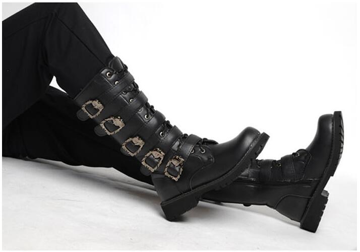 Steampunk Boots with skull buckles / Mid-calf Combat Footwear / Goth Shoes - HARD'N'HEAVY