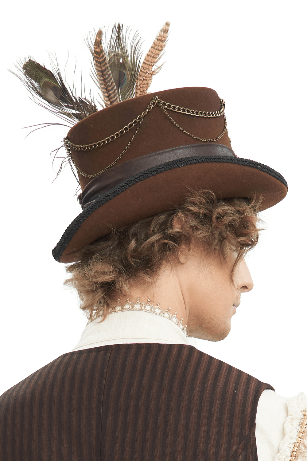 Steampunk Brown Top Hat with Peacock Feather and Gears