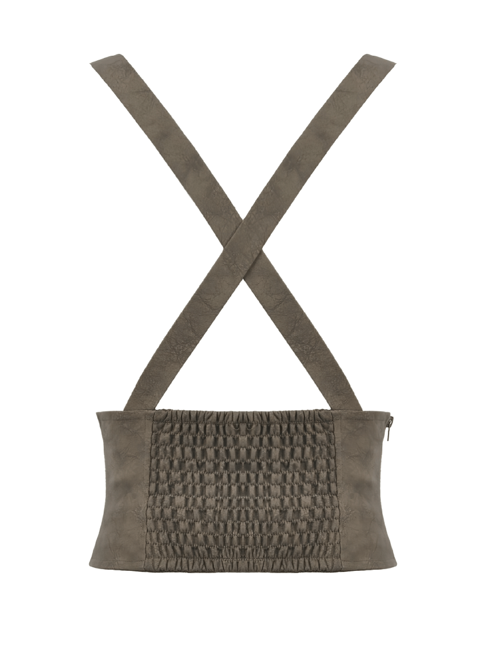 Steampunk Buckle Harness Corset Belt With Pouch back view showing adjustable straps and smocked panel.