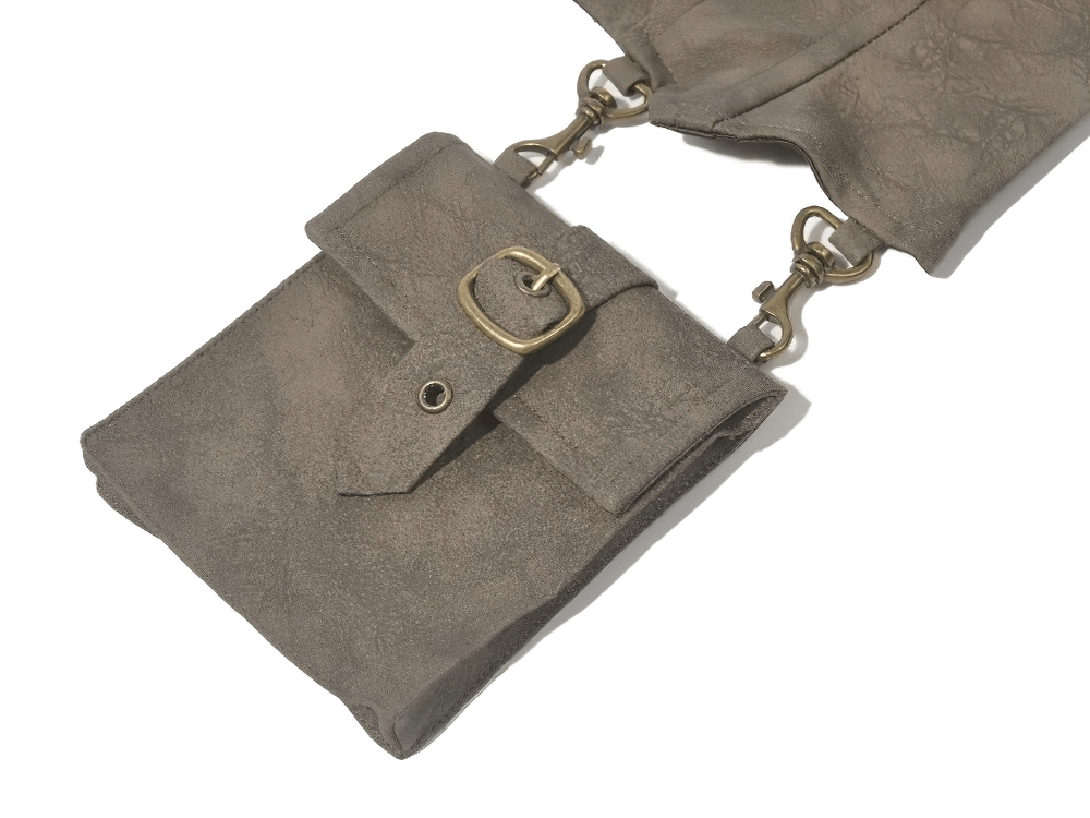 Steampunk Buckle Harness Corset Belt With Pouch featuring antique brass-tone hardware and adjustable straps.