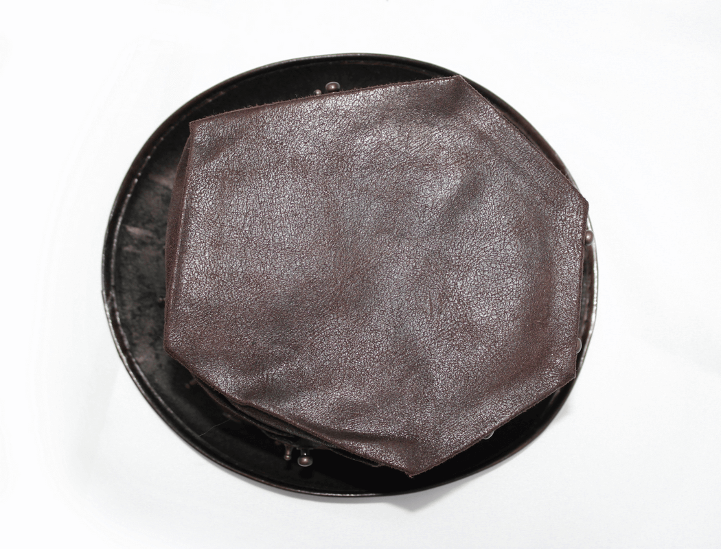 Men's brown PU leather steampunk hat with metal rivets, perfect for vintage-inspired outfits.