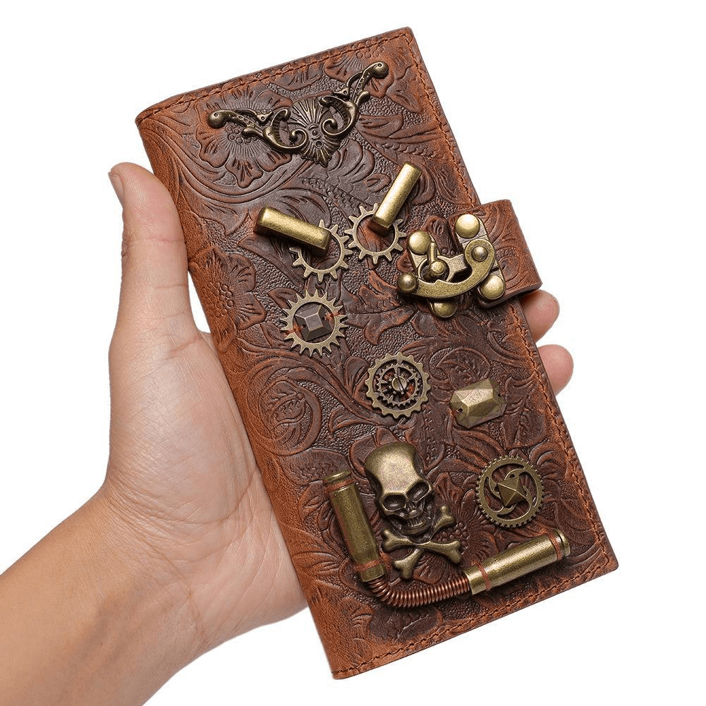 Steampunk Embossed Wallet with Gears and Rivets / Vintage Women's Clutch - HARD'N'HEAVY