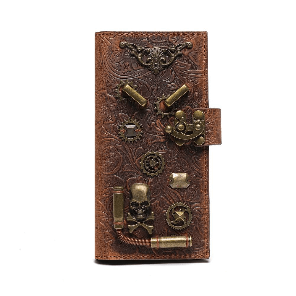 Steampunk Embossed Wallet with Gears and Rivets / Vintage Women's Clutch - HARD'N'HEAVY