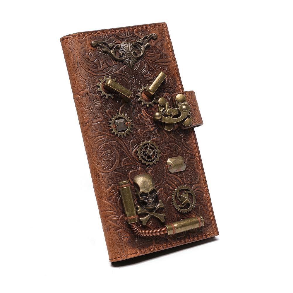 Steampunk Embossed Wallet with Gears and Rivets / Vintage Women's Clutch - HARD'N'HEAVY