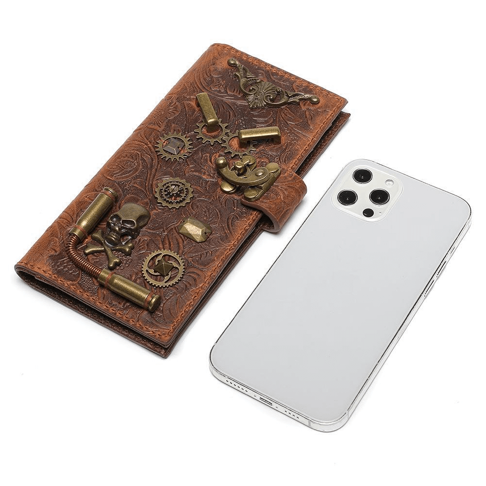 Steampunk Embossed Wallet with Gears and Rivets / Vintage Women's Clutch - HARD'N'HEAVY