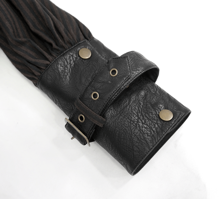 Steampunk adjustable cuff featuring PU leather and striped fabric for a vintage men's shirt style.