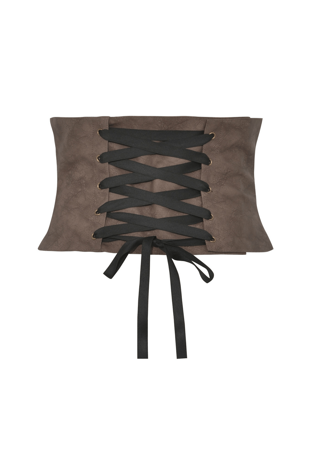 Steampunk brown faux leather corset belt with double buckle and lace-up design for a vintage-inspired look.