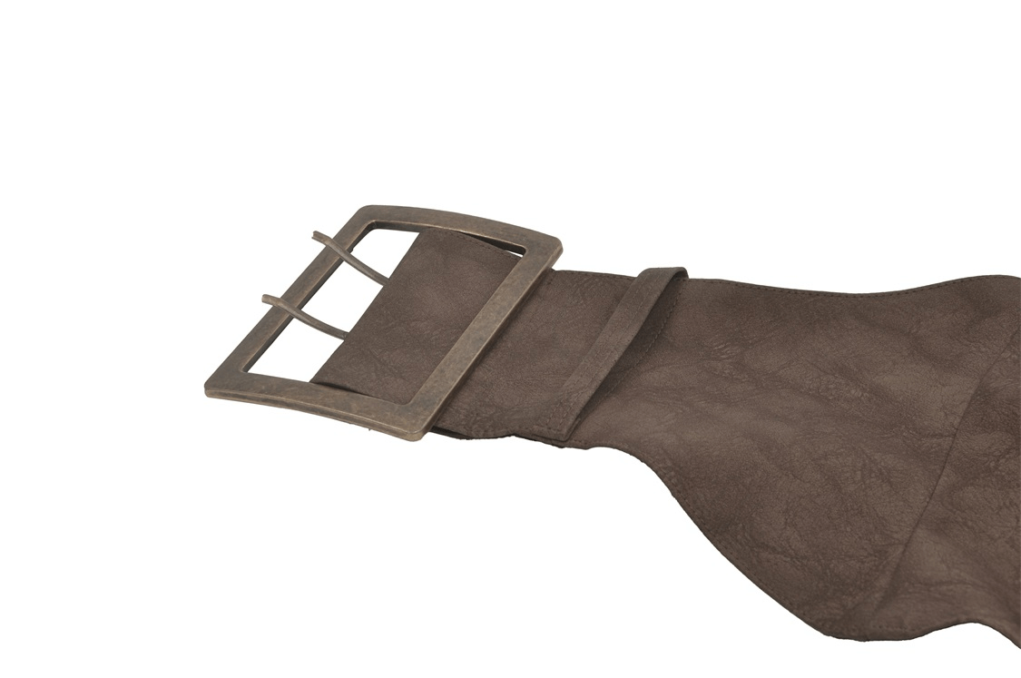 Steampunk brown faux leather corset belt with double buckle design for a vintage-inspired look.