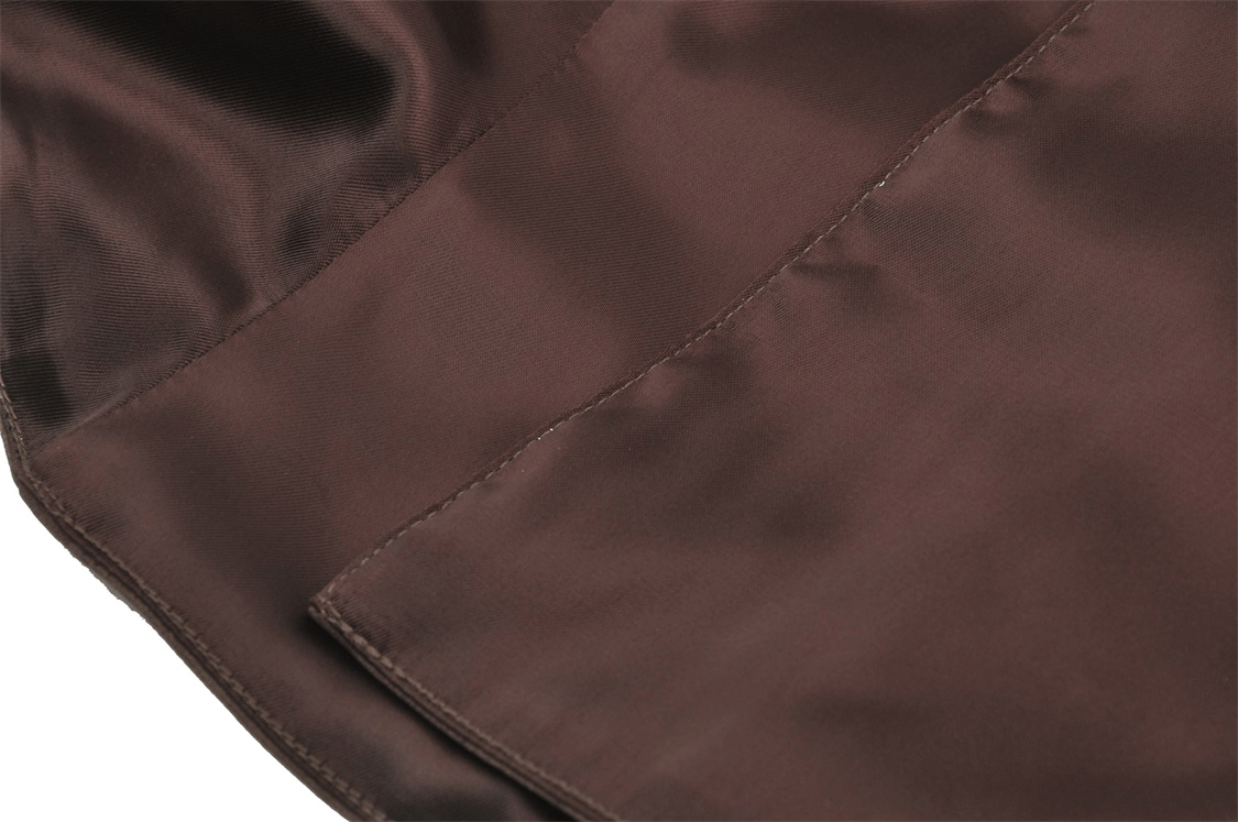 Close-up of rich brown faux leather texture, perfect for steampunk corset belts or vintage-inspired fashion.