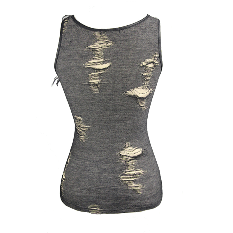 Steampunk Frayed Female Sleeveless Deep V Tank Top / Gothic Black Women's Out Fitted Tank Tops - HARD'N'HEAVY