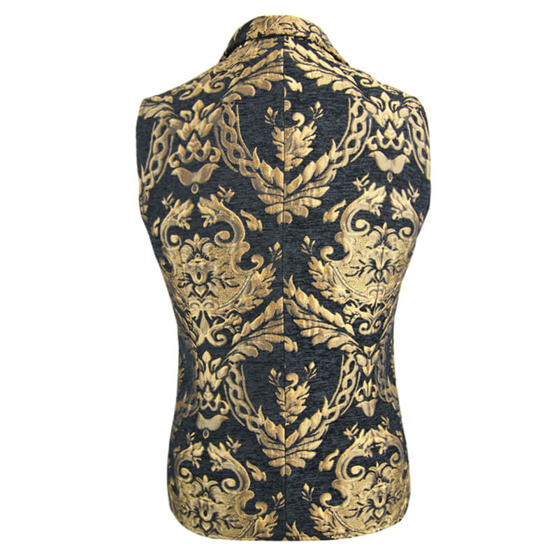 Steampunk gothic embroidered waistcoat for men, showcasing a vintage design with ornate gold patterns.