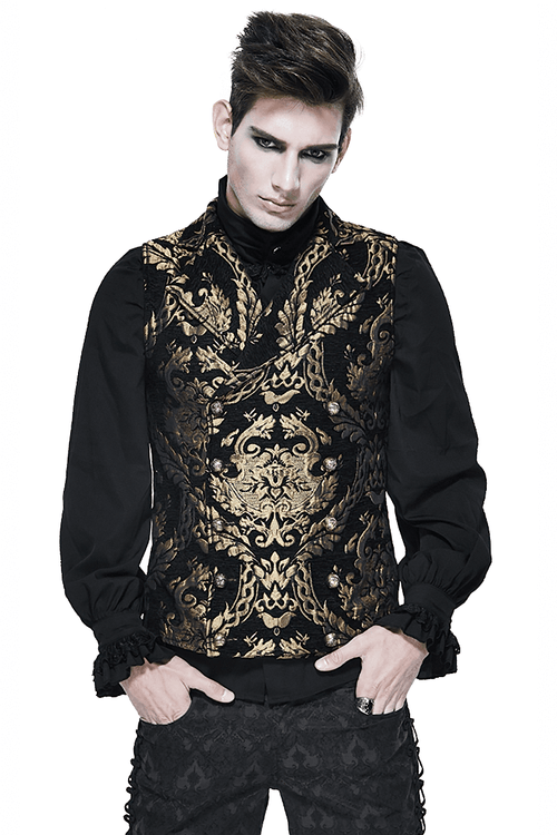 Steampunk Gothic Embroidered Waistcoat for Men / Fancy Male Sleeveless V Collar Patterns Waistcoats