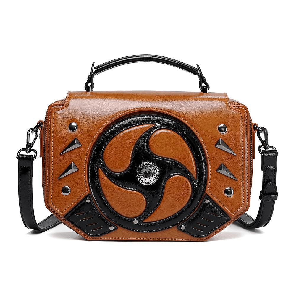 Steampunk Handbag with Metallic Rivets And Turbine-Like Pattern - HARD'N'HEAVY