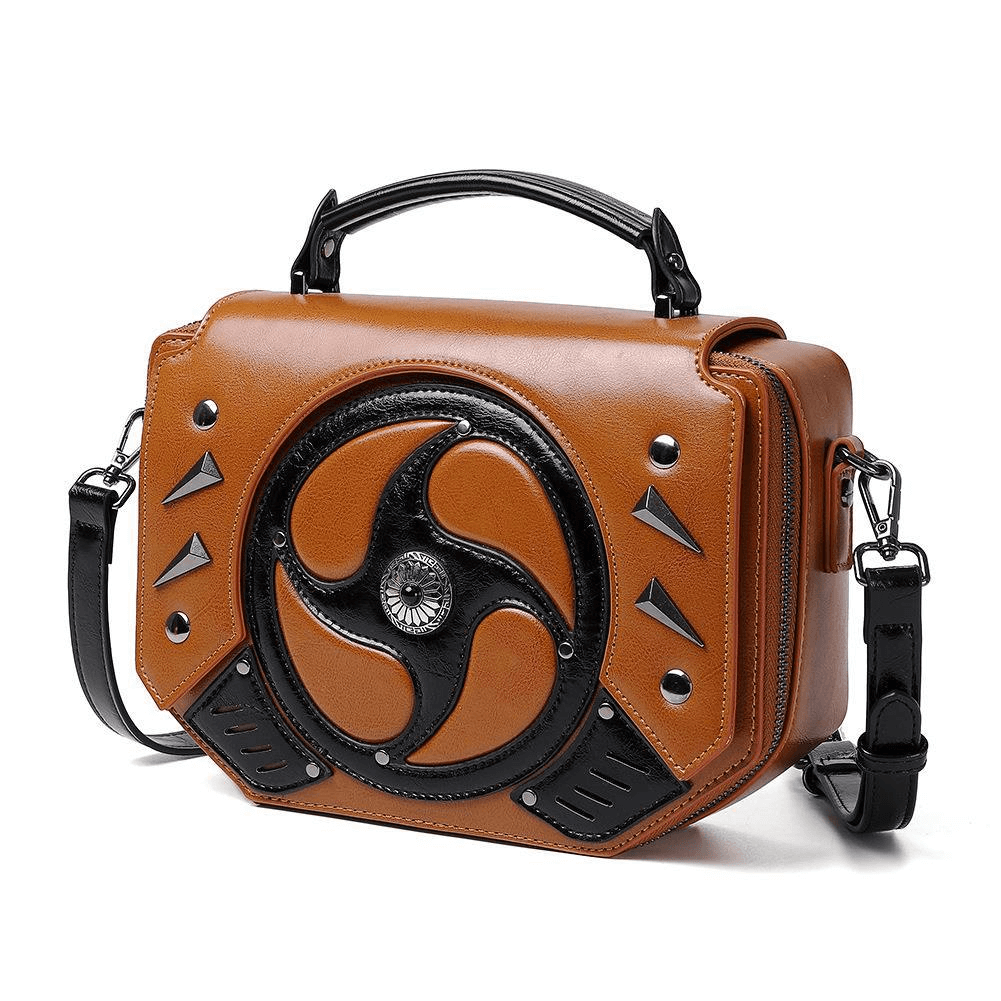 Steampunk Handbag with Metallic Rivets And Turbine-Like Pattern - HARD'N'HEAVY