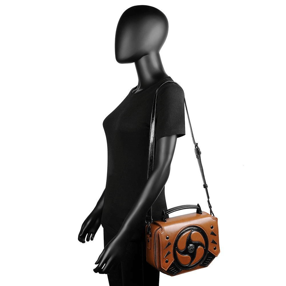 Steampunk Handbag with Metallic Rivets And Turbine-Like Pattern - HARD'N'HEAVY