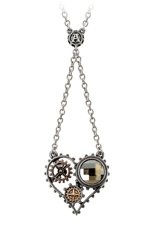Steampunk Heart Pendant with Gears and Crystal Accent