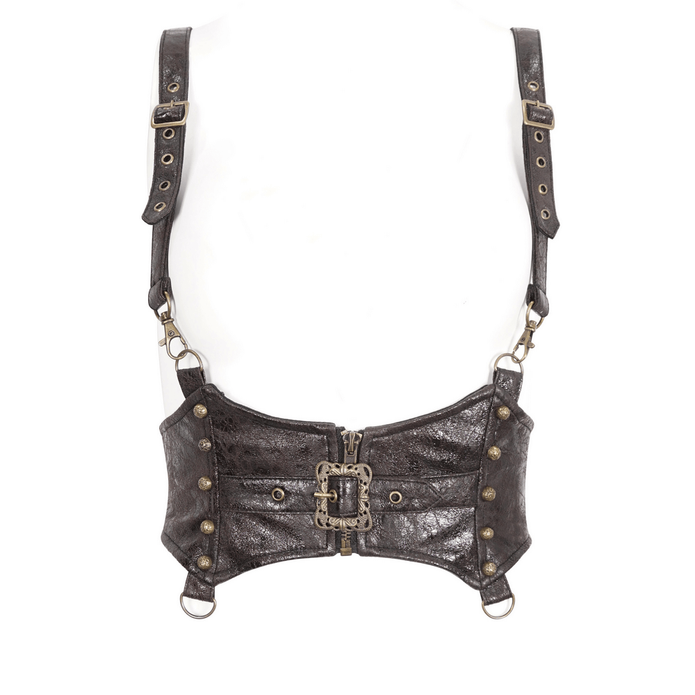 Steampunk Leather Harness with Adjustable Straps and Buckle