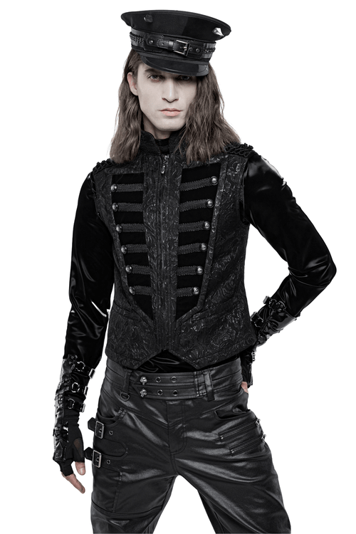 Steampunk Male Velvet Waistcoat with Stand Collar