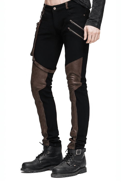 Pantalones Steampunk con bolsillo lateral desmontable / Vaqueros góticos para hombre con cremalleras de cobre