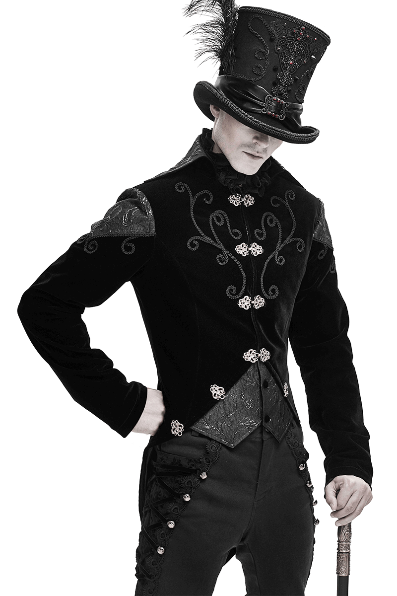 Steampunk Printed Coat with Buttons / Black Velvet Coat / Gothic Clothing for Men - HARD'N'HEAVY